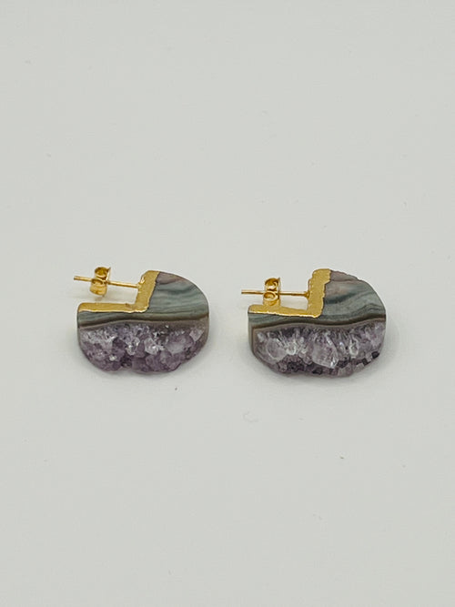 Amethyst Agate Slice Stud Earrings