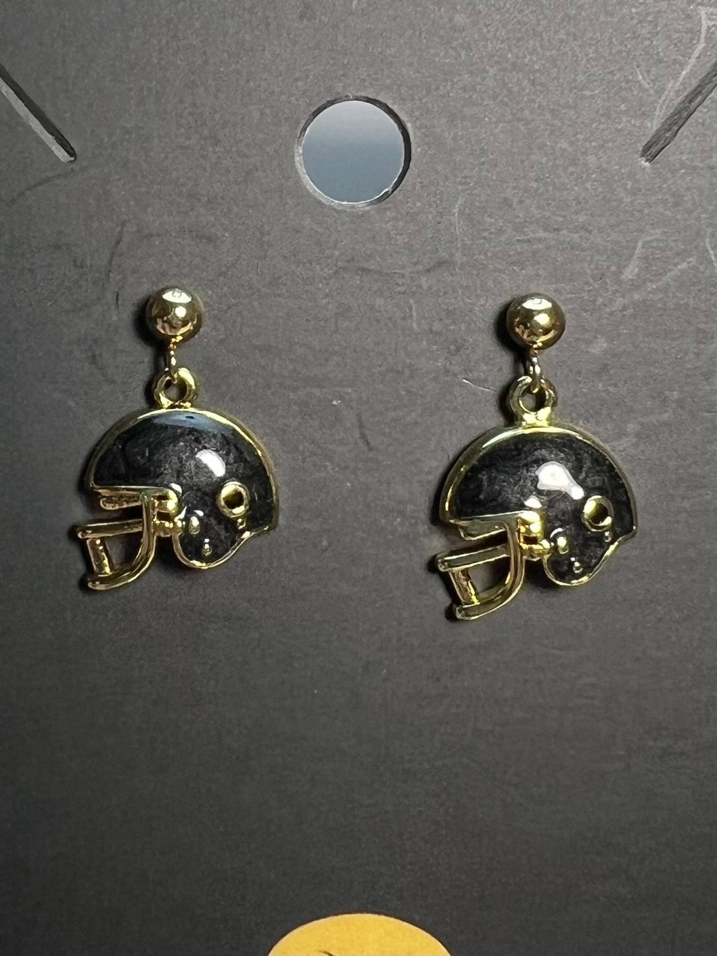 Black Football Helmet Dangle Earrings – Gold-Tone Sports Earrings