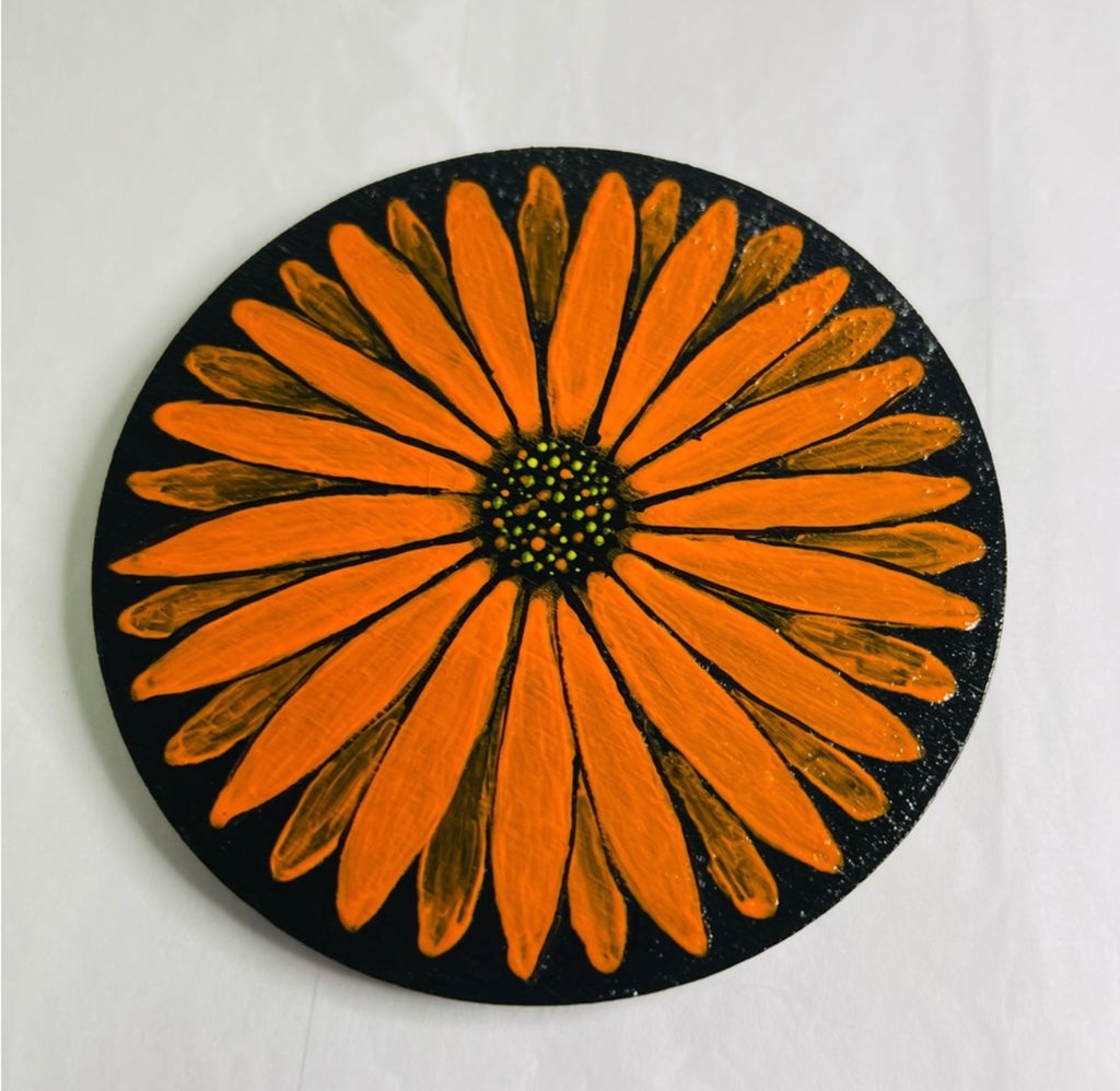Handpainted Multi-Color Daisies Wooden Coasters with Tin for Storage