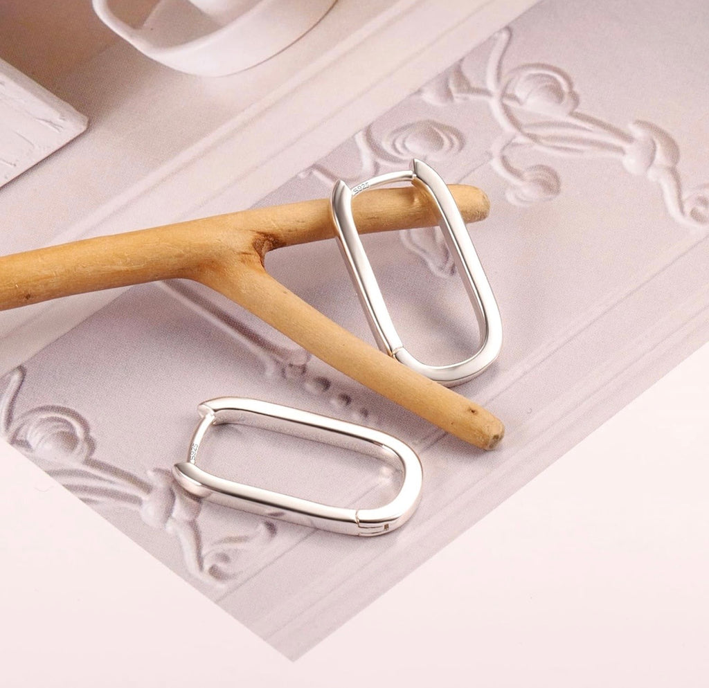 Sterling Silver Oval Hoop Earrings – Modern Minimalist Hoops