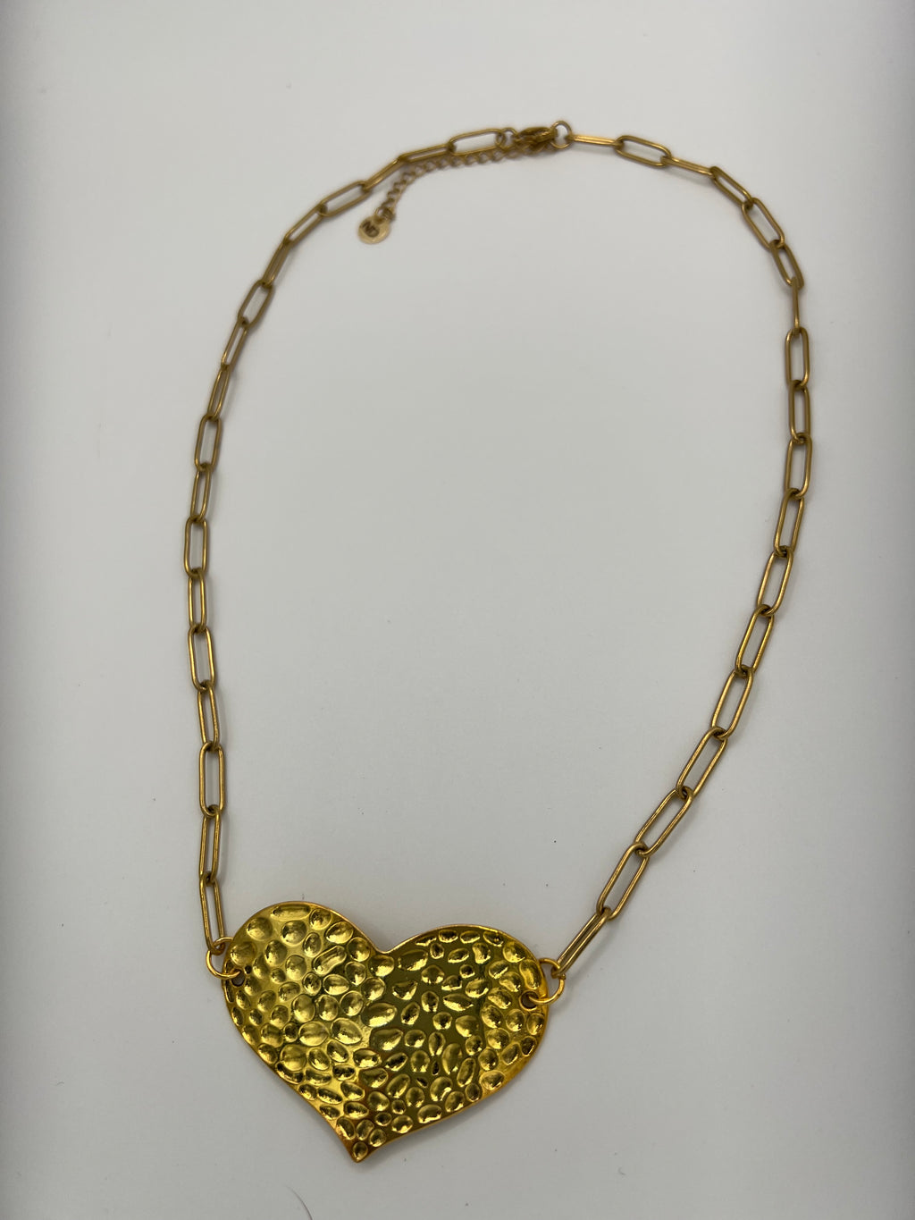 Gold Tone Hammered Heart Pendant Necklace – Stainless Steel Chain