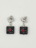 Black & Red Heart Square Drop Earrings