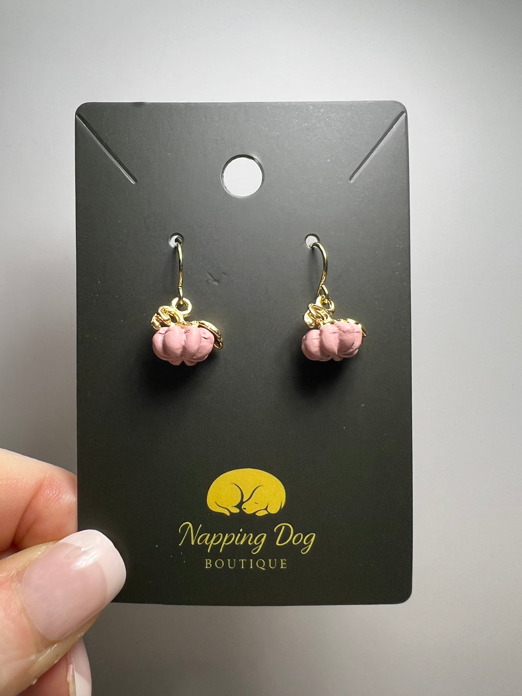 Pink Ceramic Pumpkin Dangle Earrings – Gold-Tone Fall Earrings