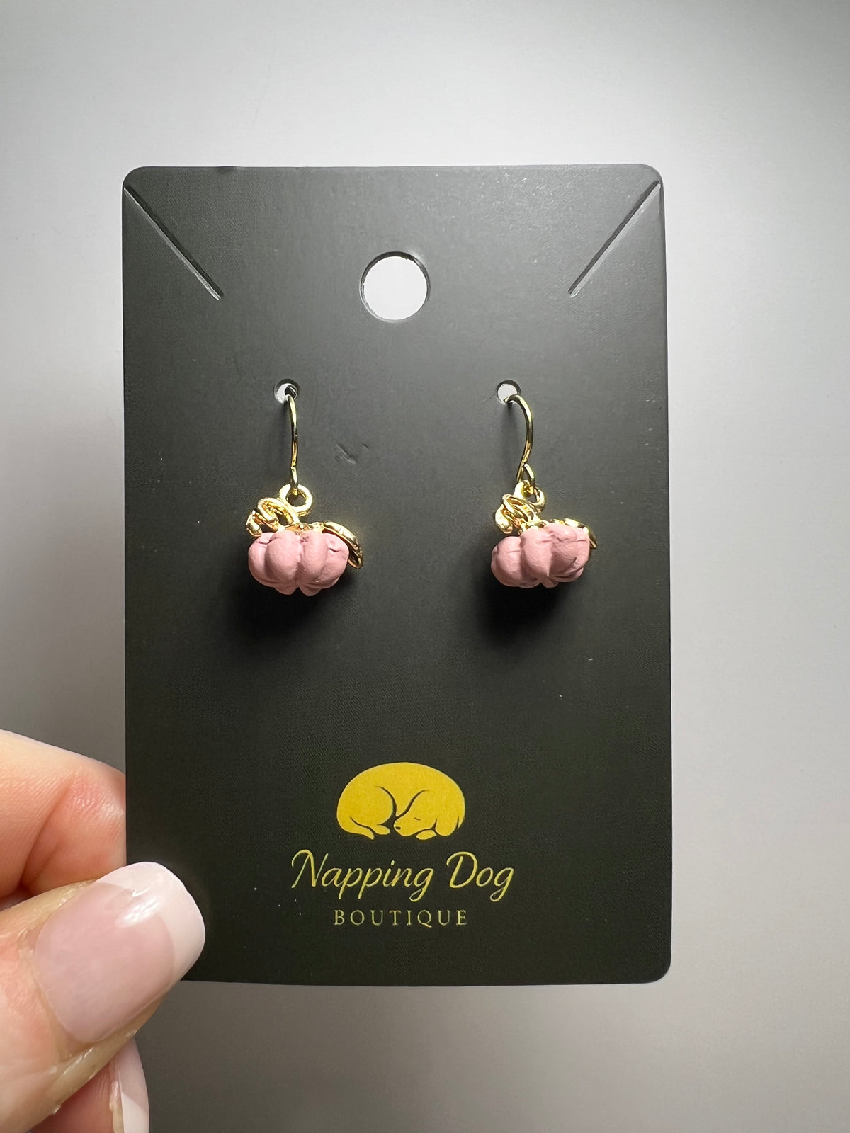 Pink Ceramic Pumpkin Dangle Earrings – Gold-Tone Fall Earrings