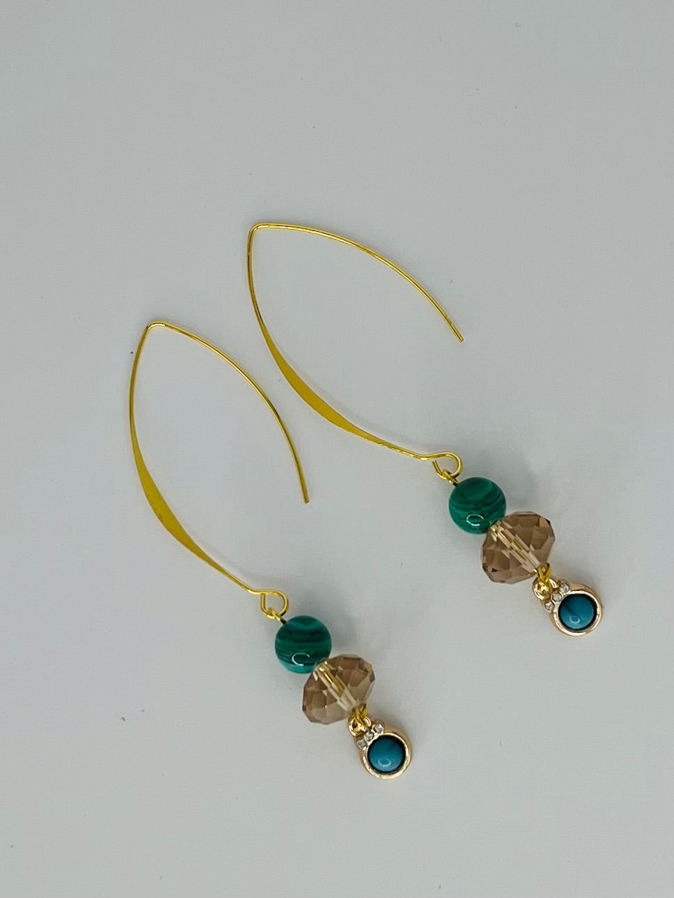 Gold and Green Long Dangle Earrings