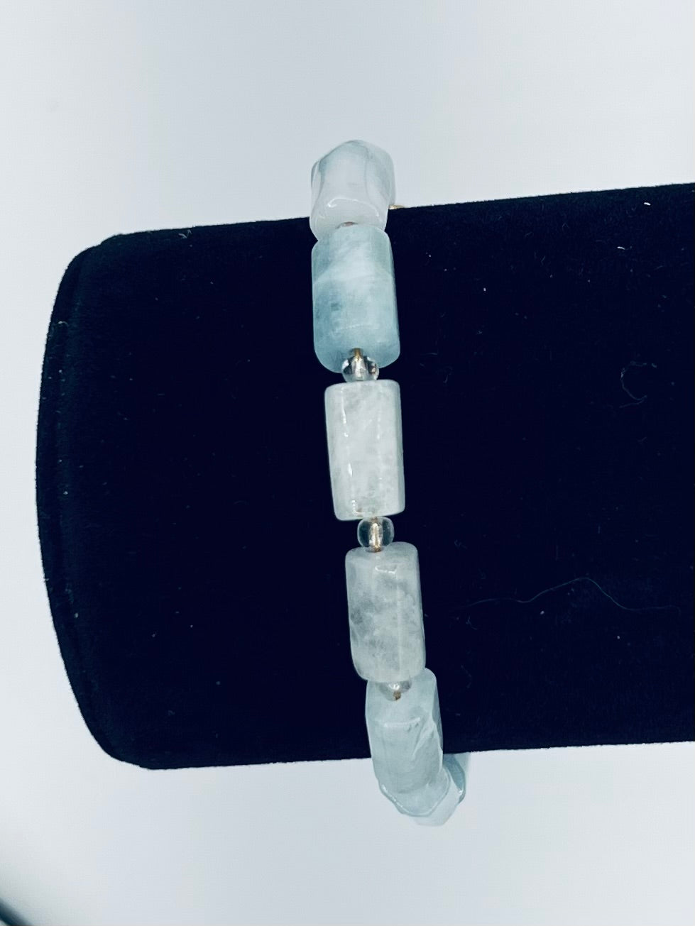 Natural Aquamarine Bracelet – Genuine Gemstone Beaded Bracelet with Gold Clasp