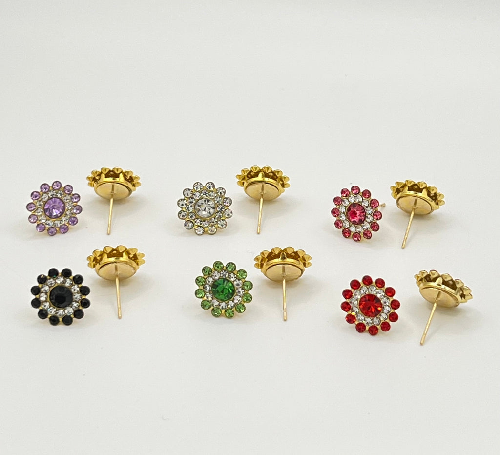 Gold Tone Flower Rhinestone Stud Earrings – Various Colors