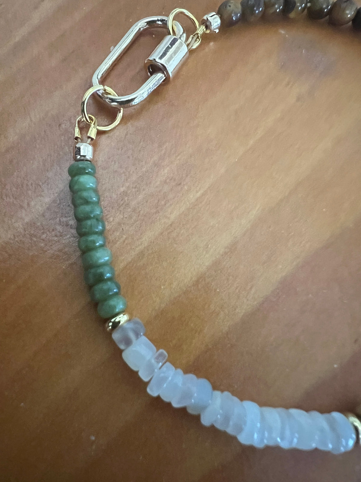 Genuine Tiger Eye, Olive Jade, Moonstone & Picture Jasper Bracelet - Golden Harvest Collection