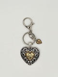 Mixed Metal Heart Keychain with Gold Tone Accent