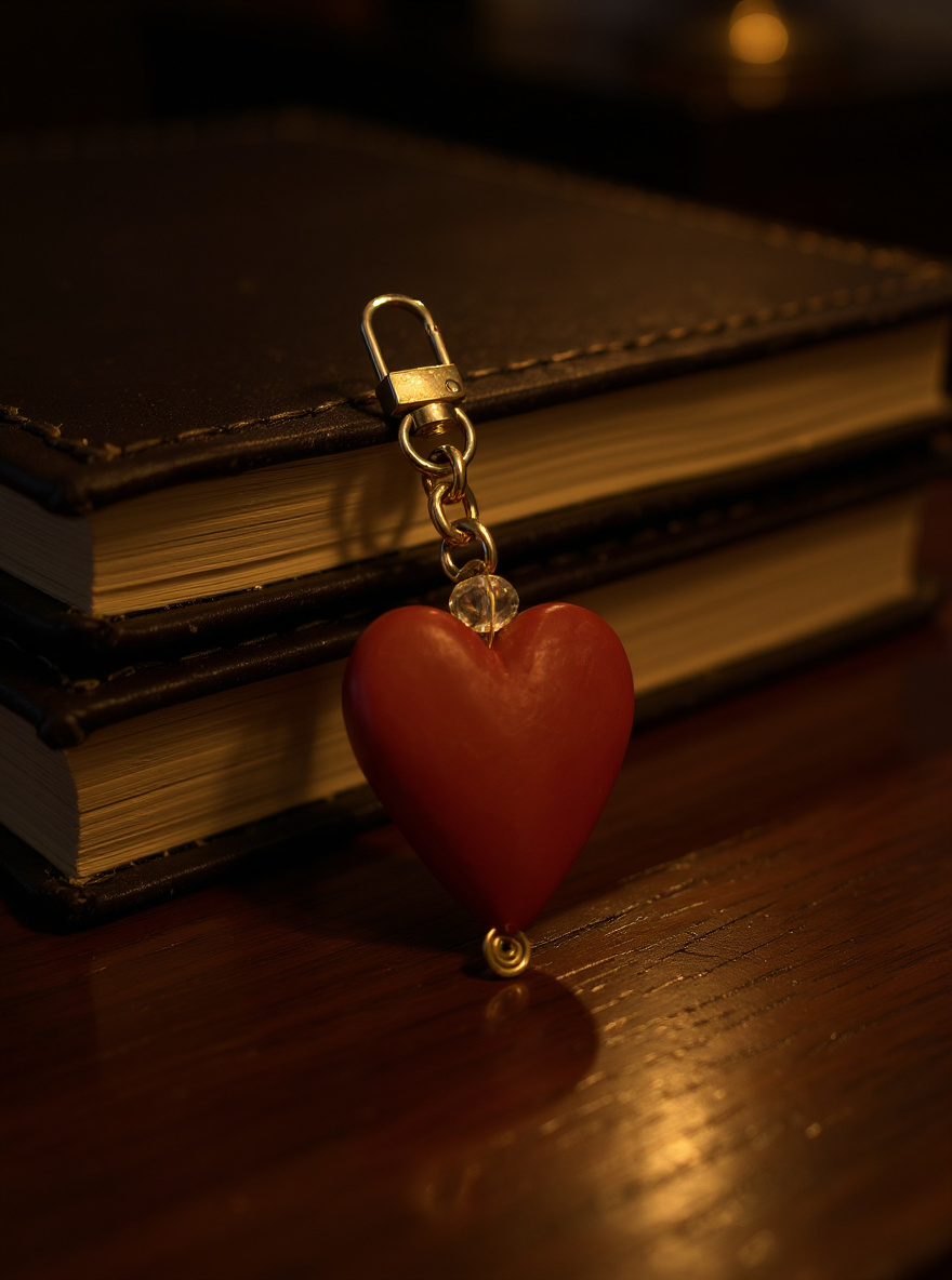 Gold Tone and Large Wooden Red Heart Keychain