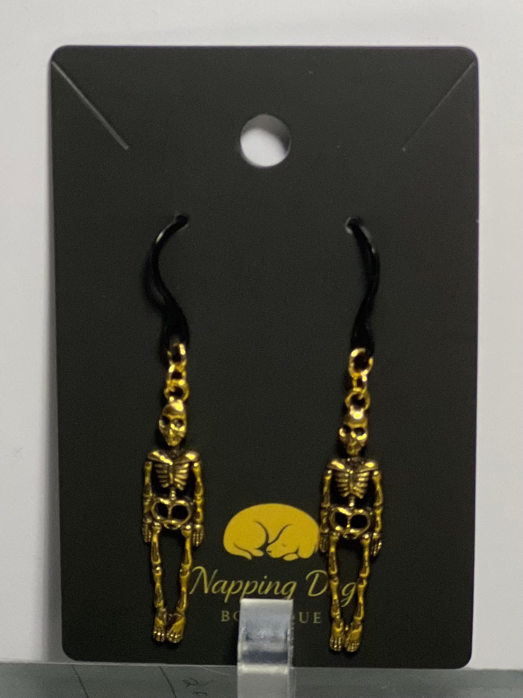 Antique Gold Skeleton Dangle Earrings – Black Ear Wire Halloween Earrings