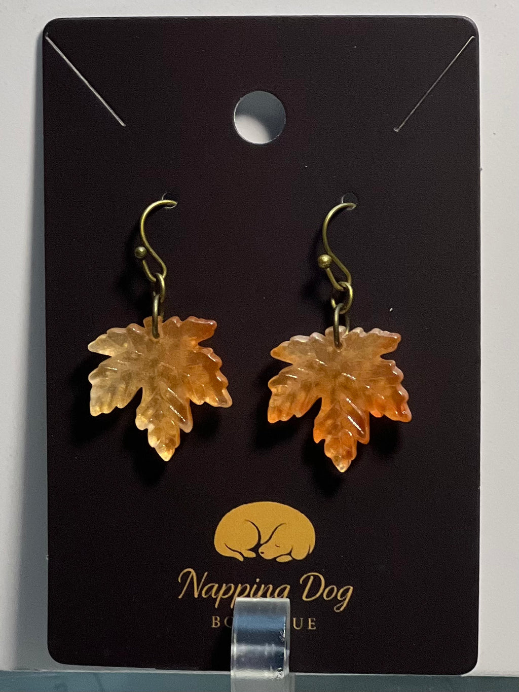 Glass Maple Leaf Dangle Earrings – Golden Amber Fall Earrings