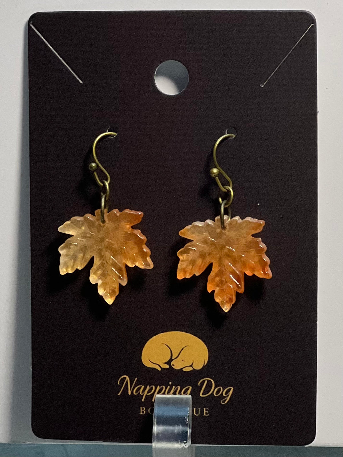 Glass Maple Leaf Dangle Earrings – Golden Amber Fall Earrings
