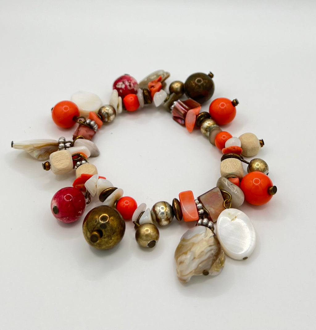 Multi-Bead and Bronze Stretchy Bracelet - Pre-Loved