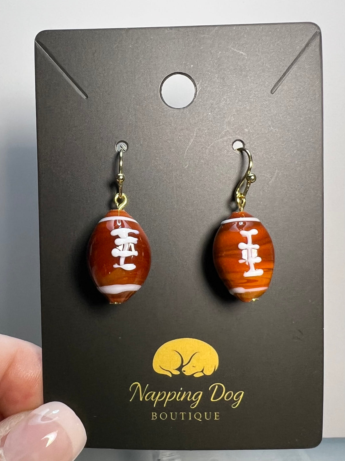 Ceramic Football Dangle Earrings – Gold-Tone Game Day Earrings
