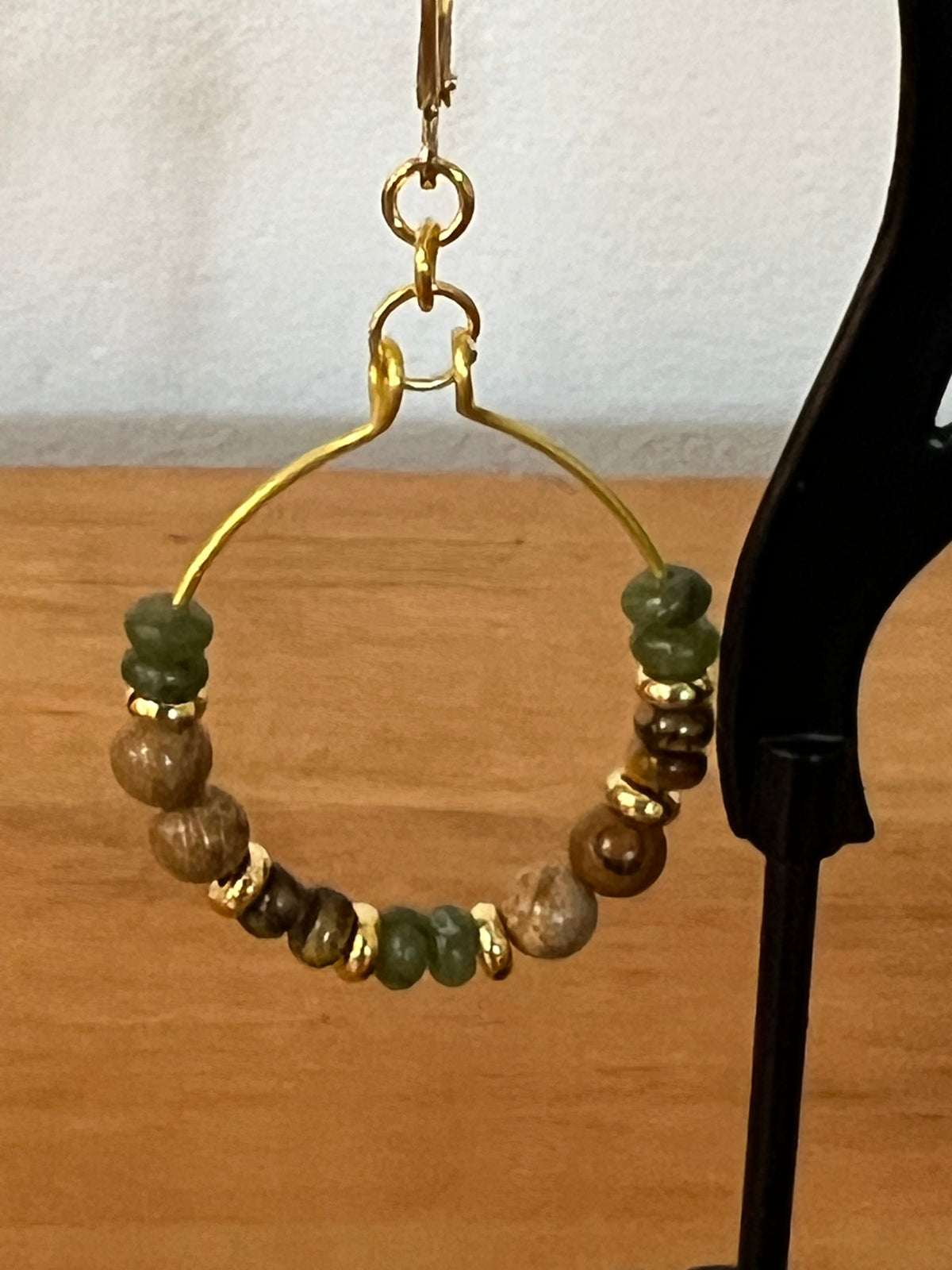 Hand-Twisted Genuine Gemstone Hoop Earrings - Golden Harvest Collection