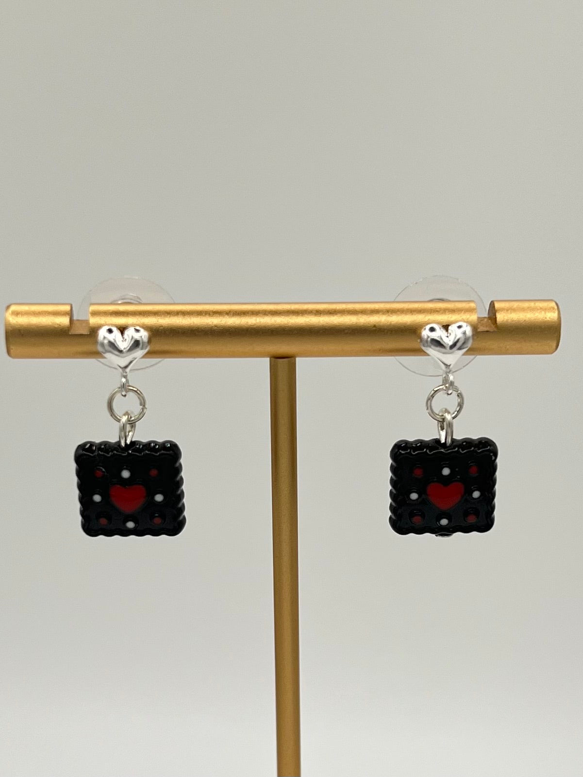 Black & Red Heart Square Drop Earrings