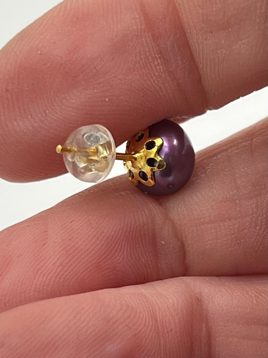 Purple Freshwater Pearl Stud Earrings in Gold Filled over Sterling Silver