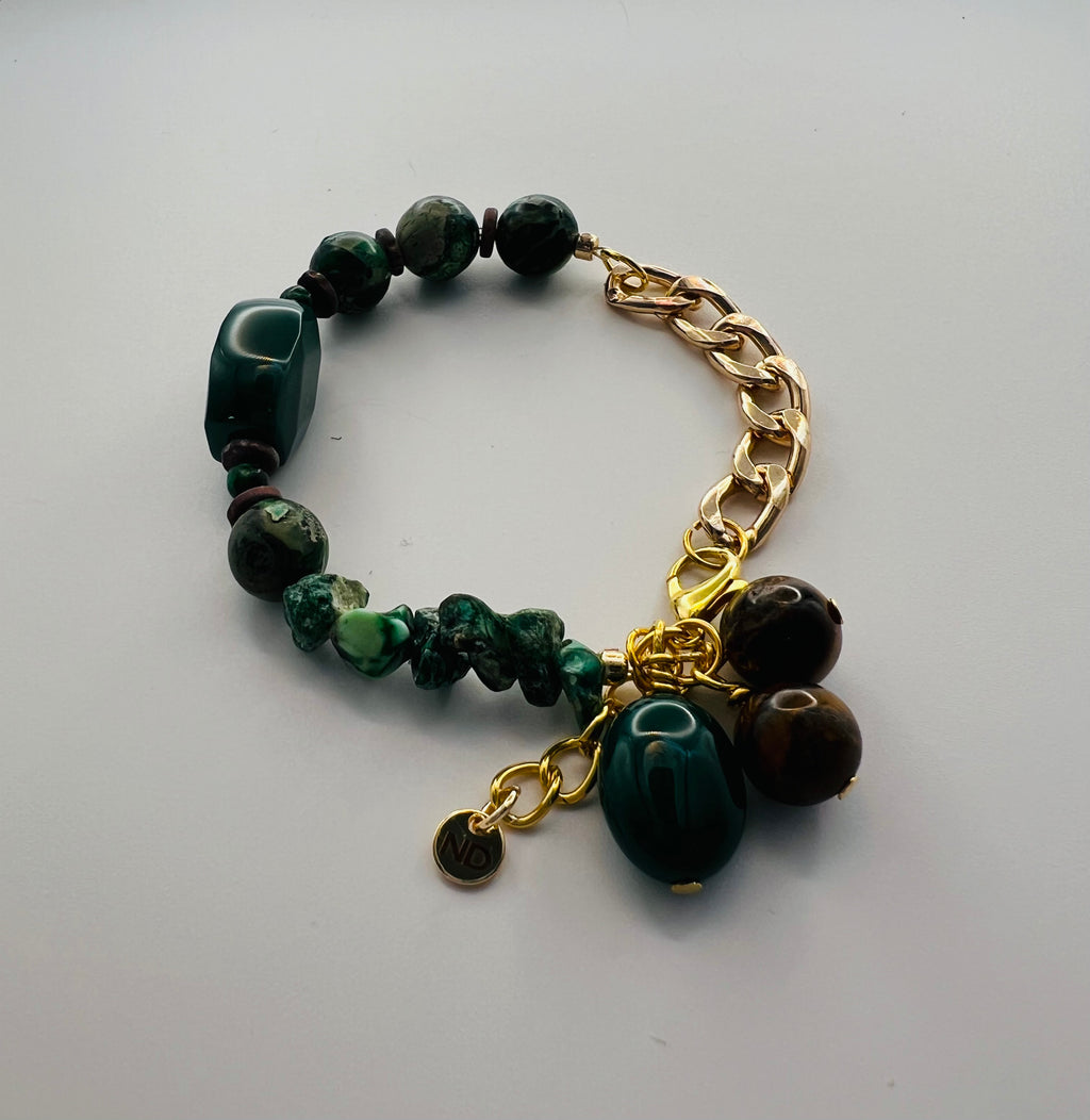 Green Stone & Gold Chain Bracelet