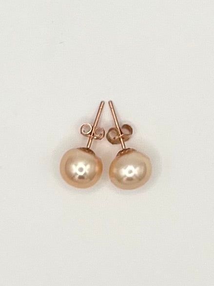Pink Freshwater Pearl Stud Earrings in Rose Gold over Sterling Silver