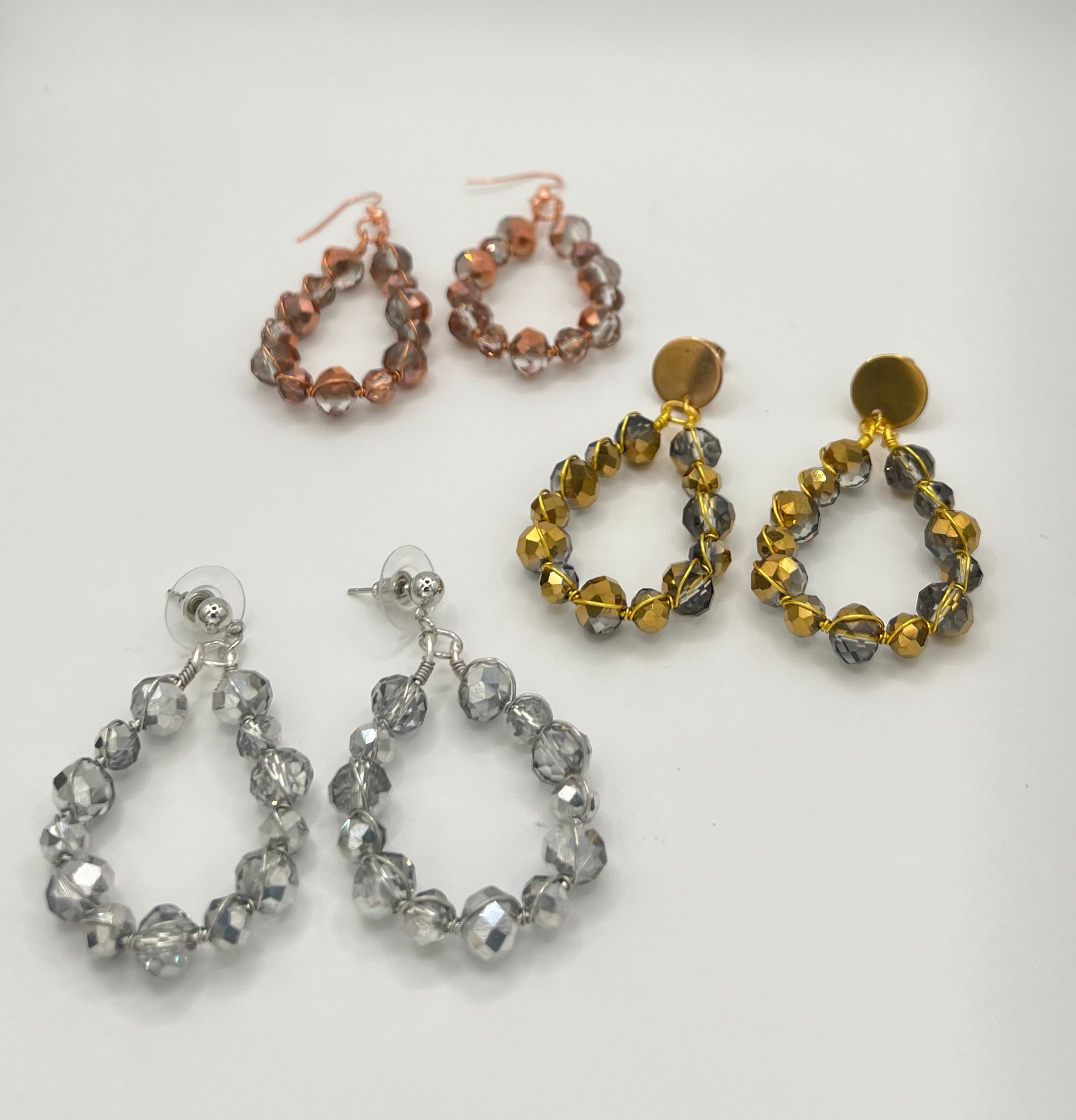 Faceted Crystal Wire Wrapped Dangle Earrings – Choice of Gold, Silver or Copper