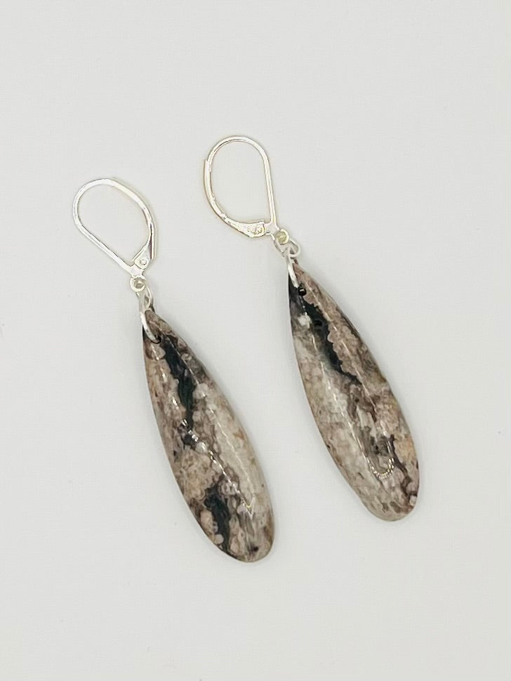 Ocean Jasper Sterling Silver Teardrop Earrings
