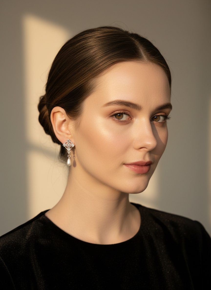 Silver Vintage-Inspired Pink Crystal & Pearl Drop Earrings