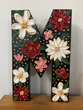 Handcrafted Floral Letter “M” Wall Décor – Textured Acrylic Mixed Media