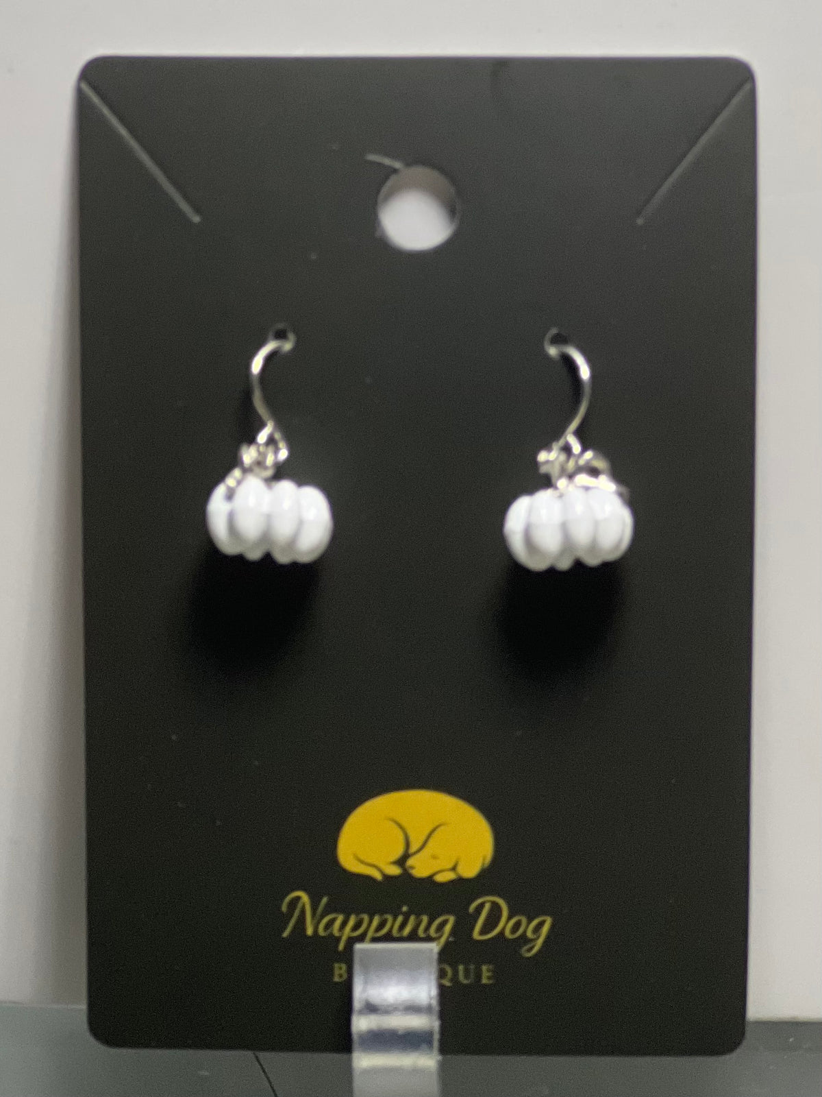 White Ceramic Pumpkin Dangle Earrings – Silver-Tone Fall Earrings