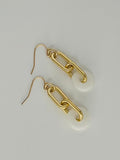 Gold Tone Paperclip Earrings with White Accent Bead