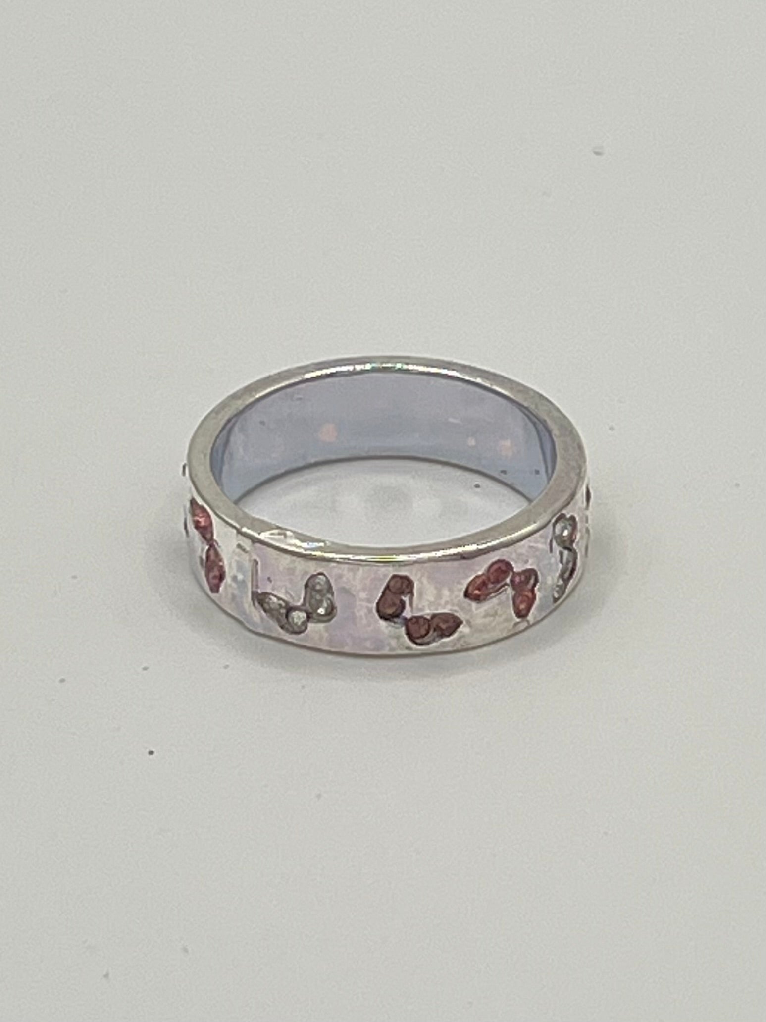 Sterling Silver Crystal Butterfly Band Ring – Size 7 (Pink, Clear or Blue)