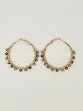 Hand-Wired Gold Hoop Earrings with Multicolor Glass Beads