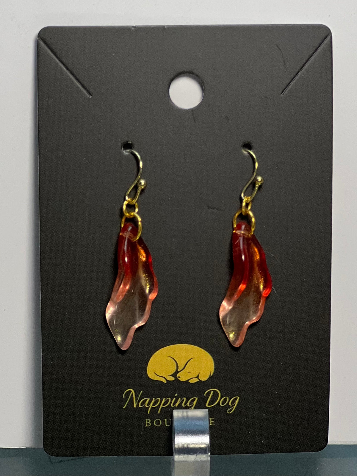 Red & Smoke Glass Leaf Dangle Earrings – Gold-Tone Fall Earrings
