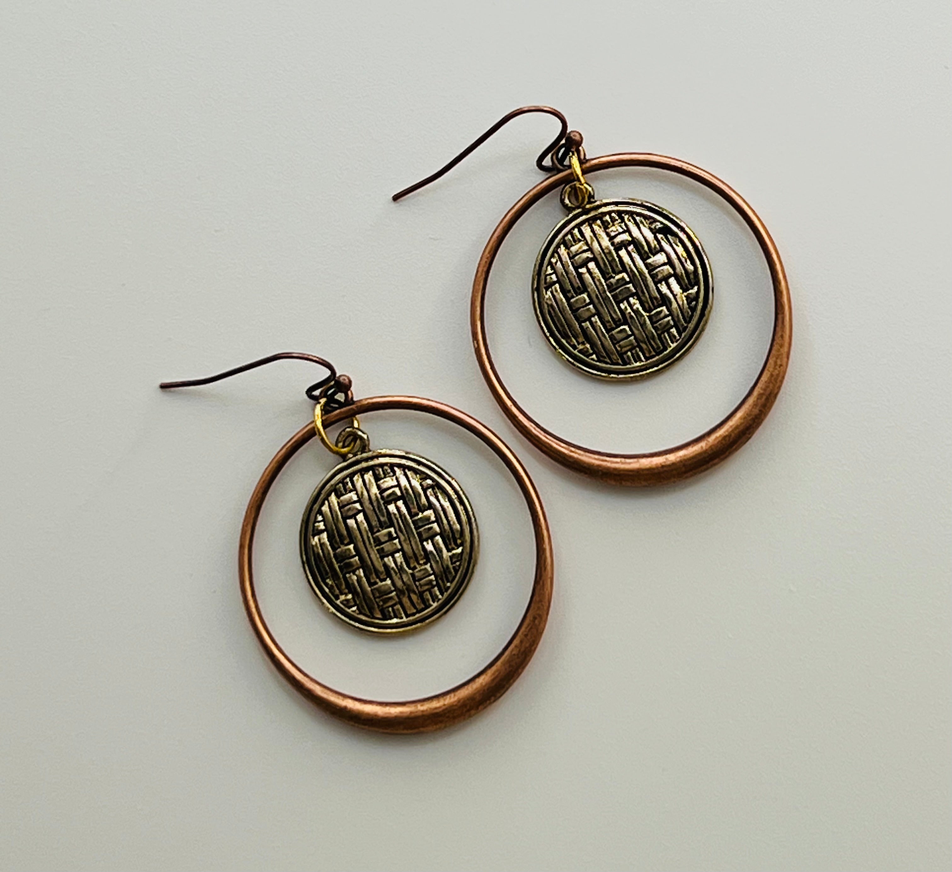 Copper Hoop Earrings with Bronze Accent