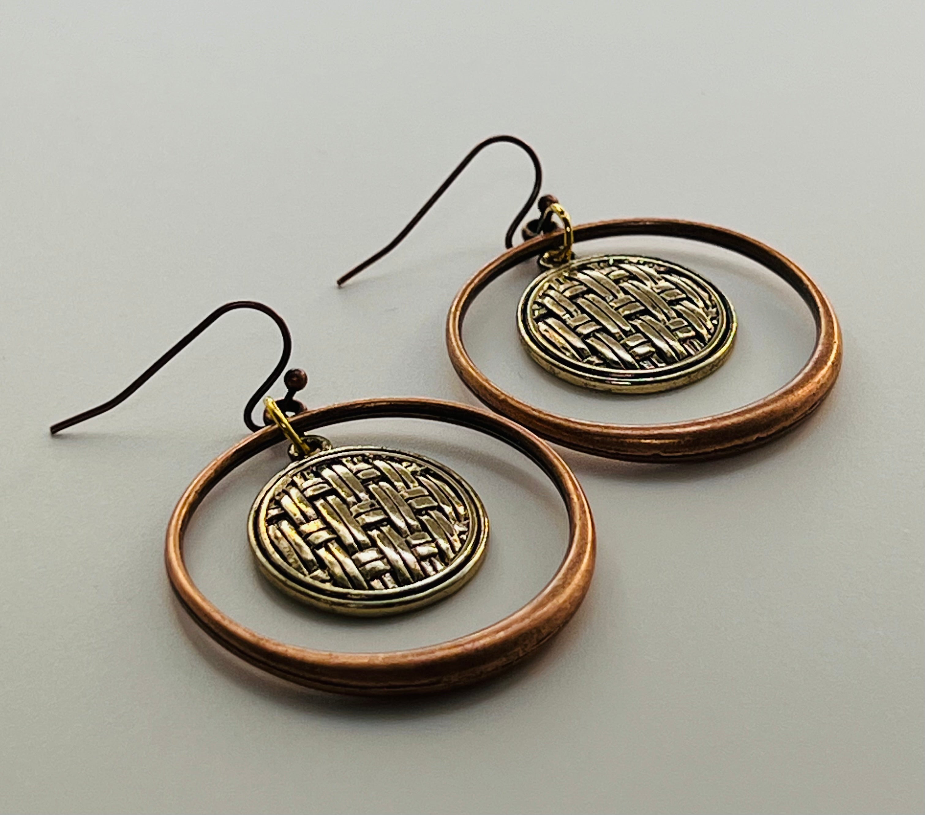 Copper Hoop Earrings with Bronze Accent