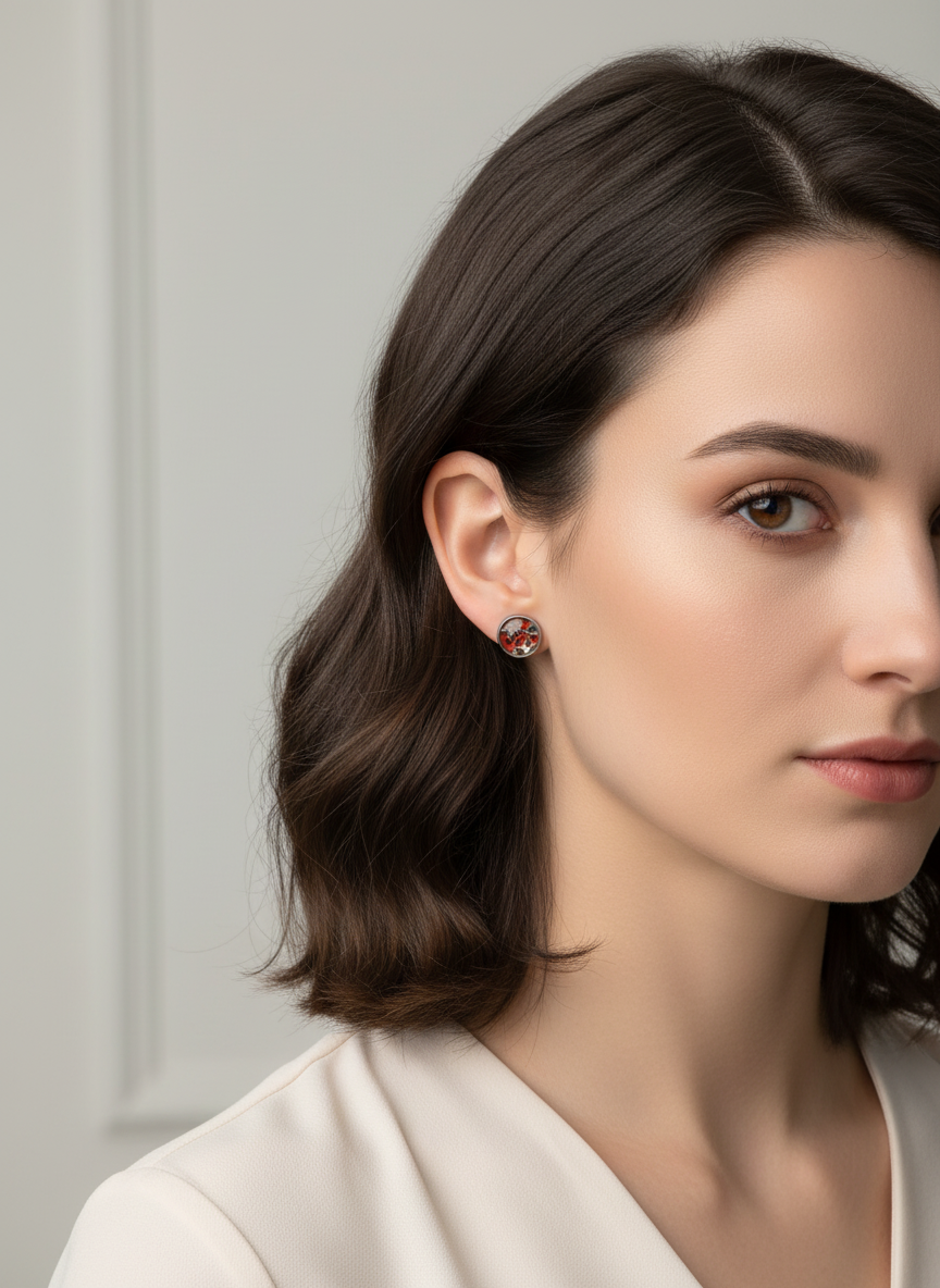 Red Floral Stud Earrings – Minimalist Stainless Steel Petite Flower Earrings