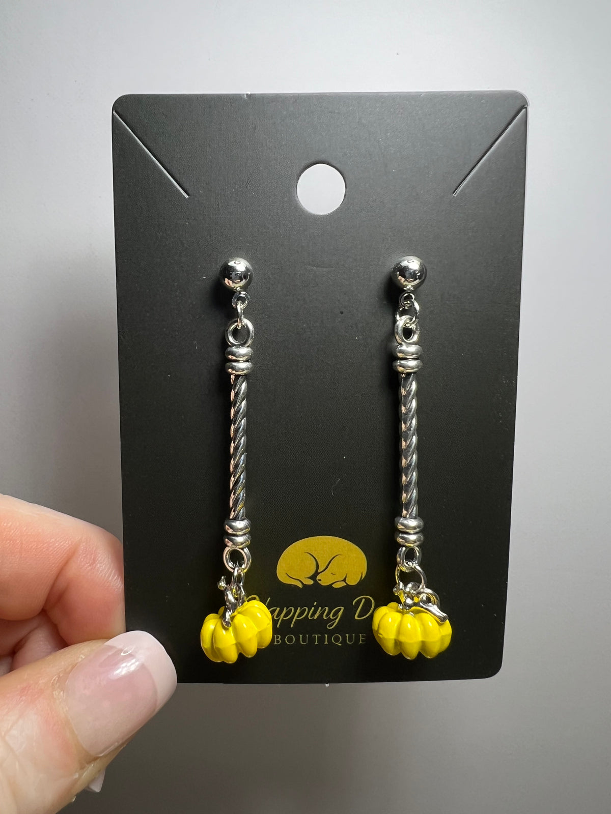 Yellow Ceramic Pumpkin Long Dangle Earrings – Silver-Tone Fall Earrings