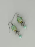 Green and Silver Tone Glass Tulip Earrings with Sterling Silver Ear Wires