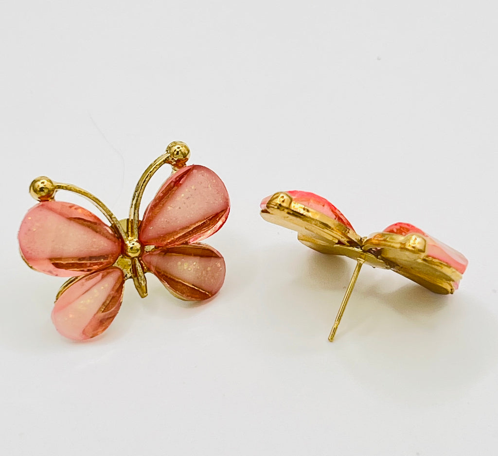 Gold Tone and Resin Butterfly Earrings - Multiple Colors