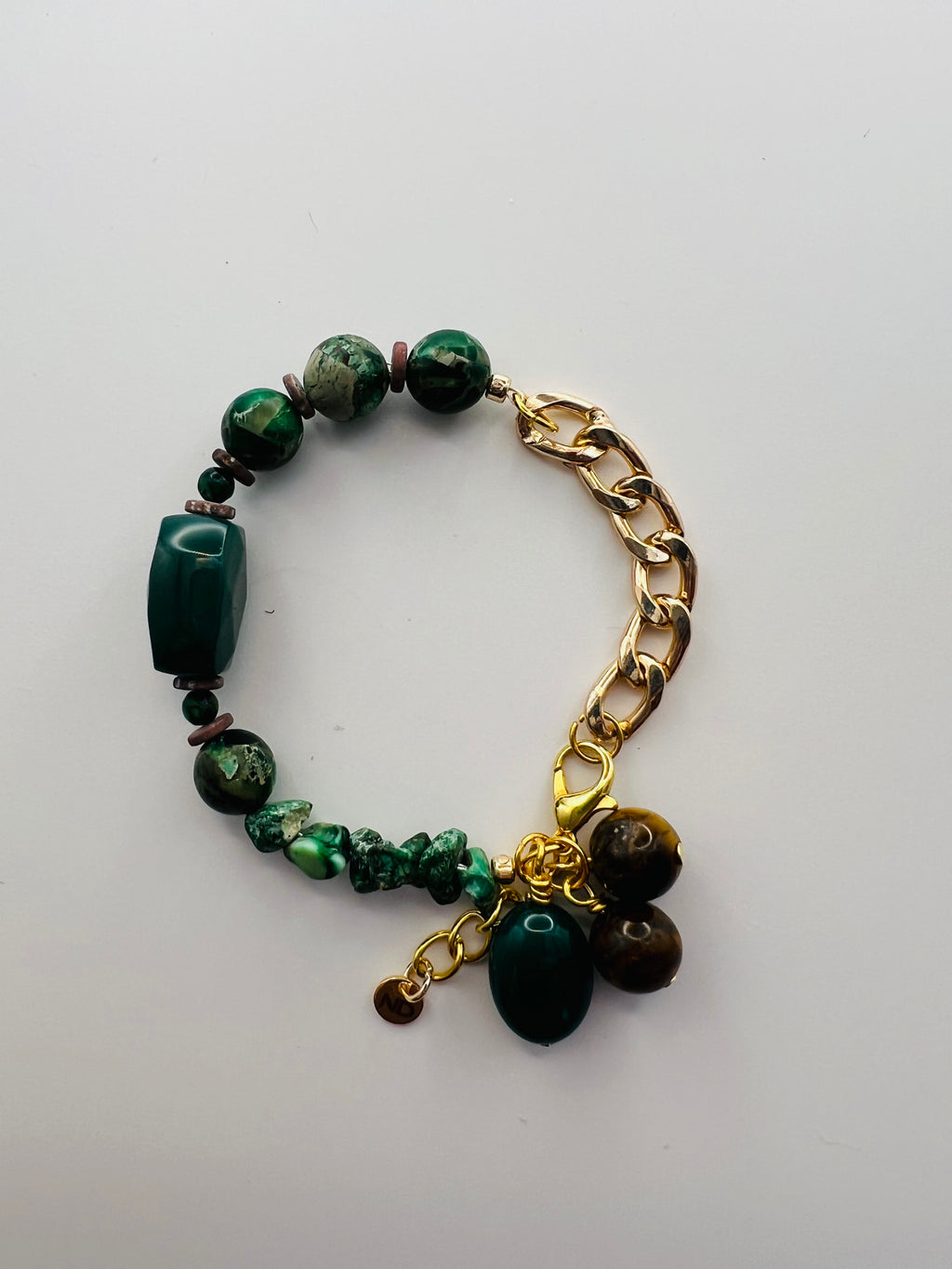 Green Stone & Gold Chain Bracelet