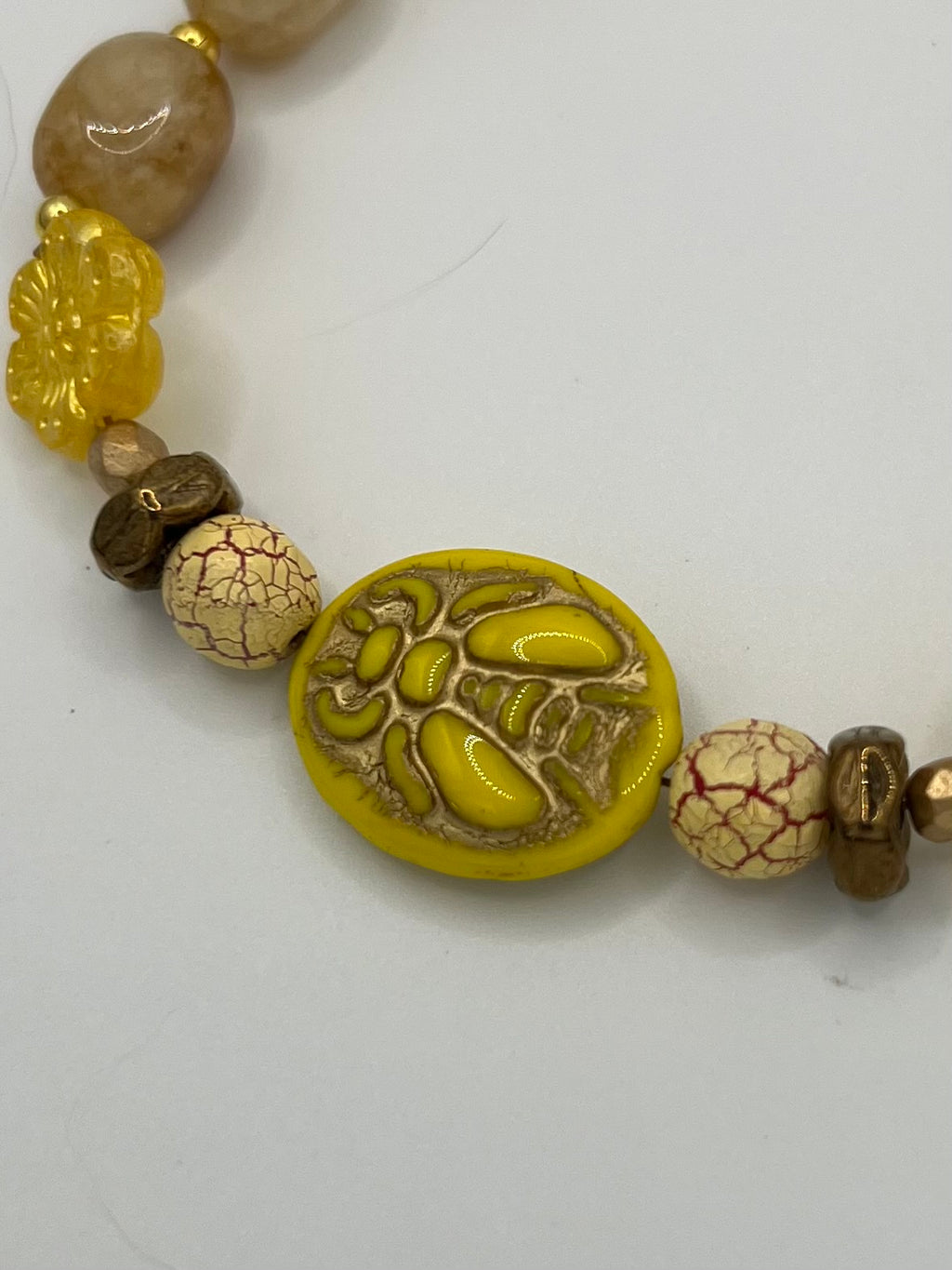 Golden Yellow Bee Beaded Bracelet with Heart Clasp, Sun Charm & Citrine Beads