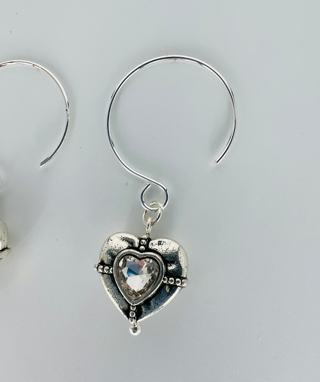 Silver Tone Heart Earrings - Choose from Amethyst or Crystal