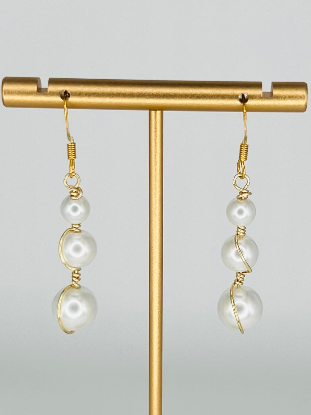 Hand Crafted Gold and Wire Wrapped Pearl Earrings