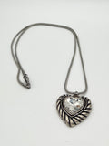 Stainless Steel Heart Pendant Necklace with Clear Crystal Accent