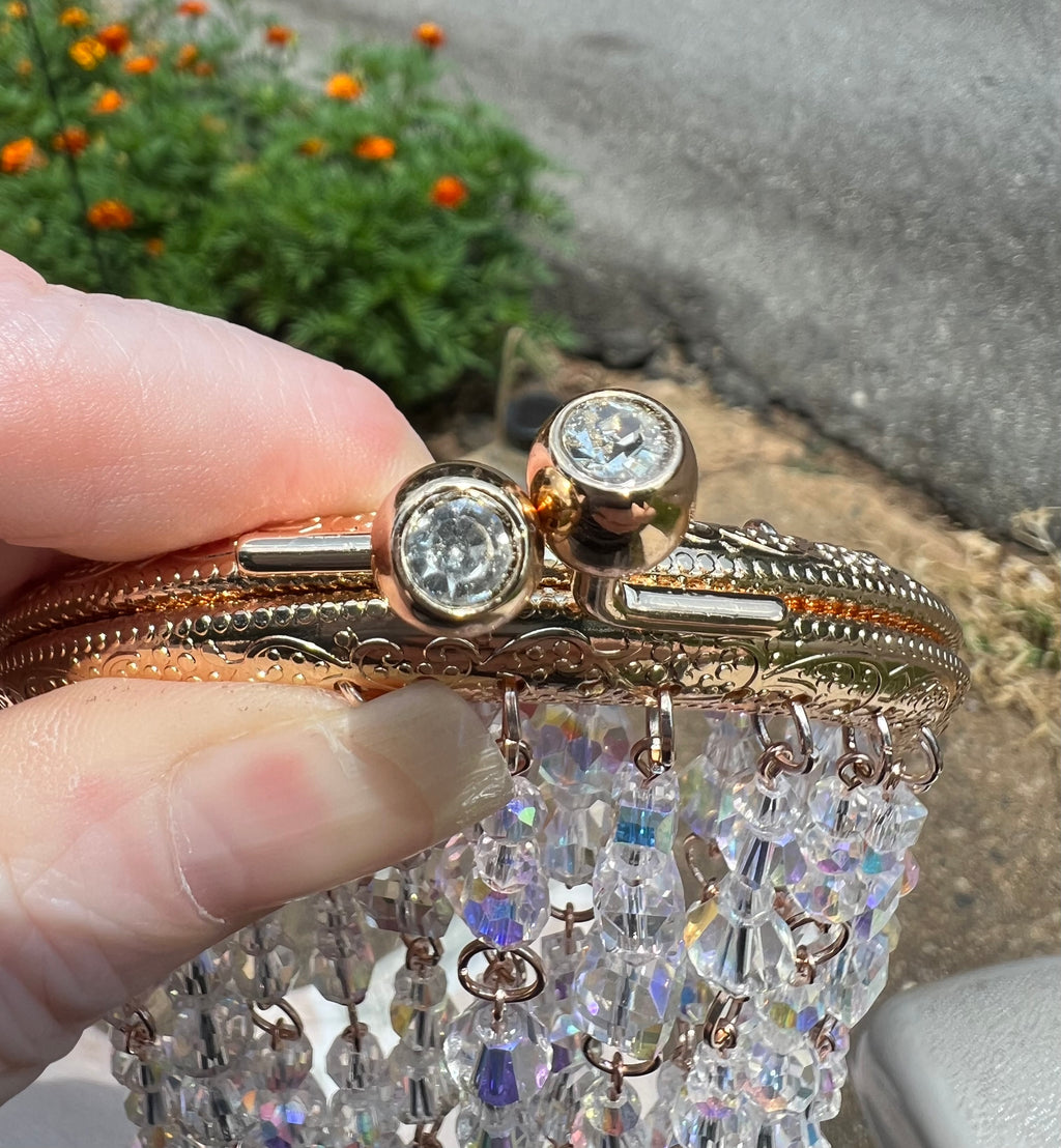 Handcrafted Rose Gold Glass Bead Suncatcher with Rhinestone Kiss Lock