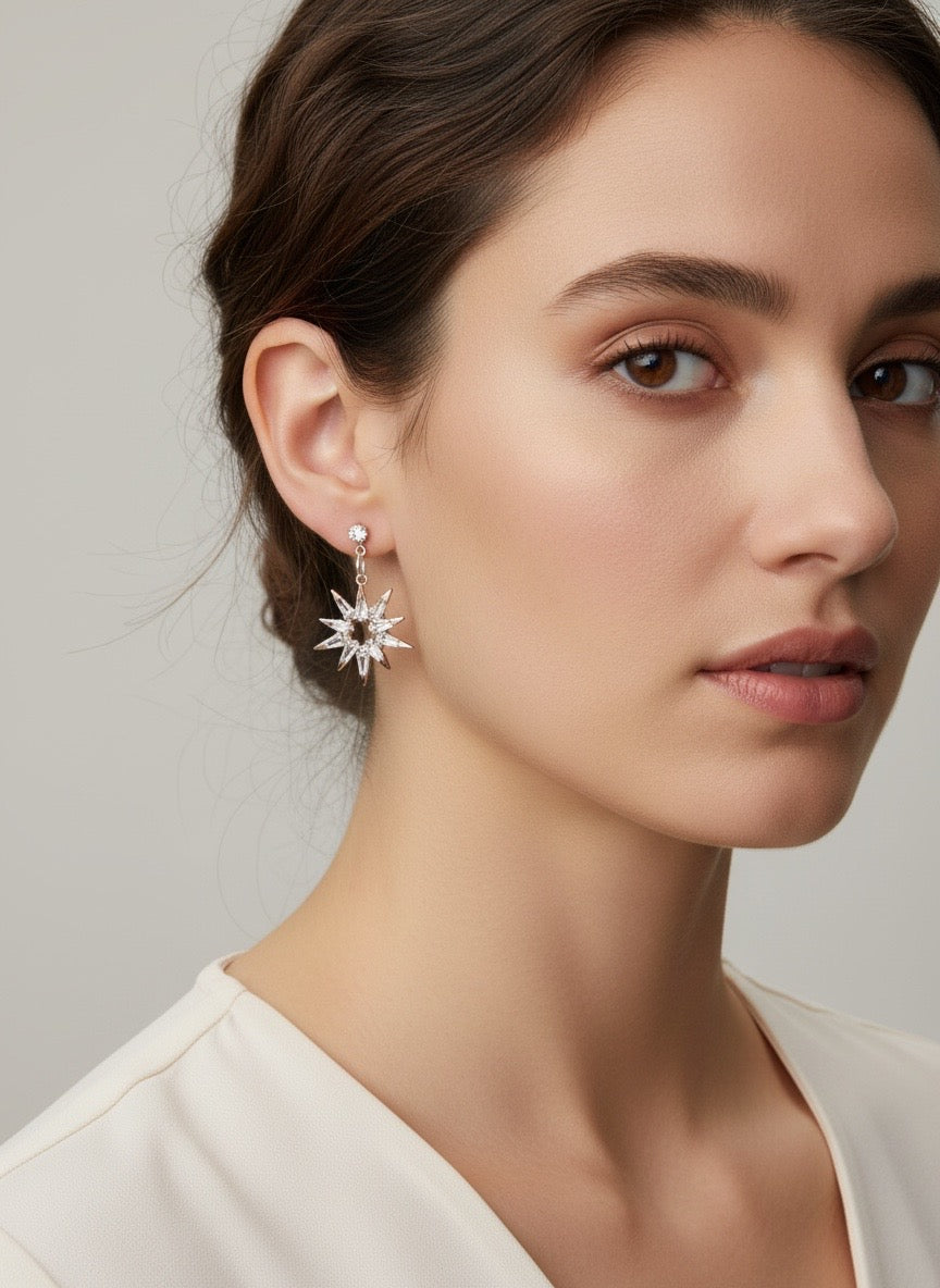 Rose Gold Crystal Starburst Drop Earrings