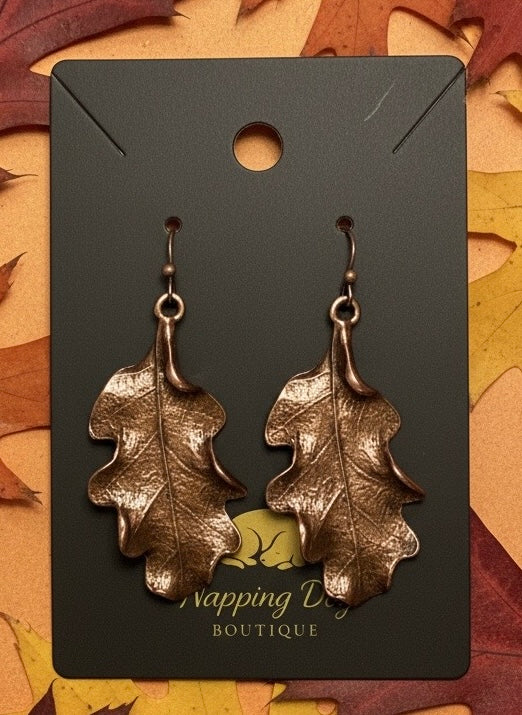 Copper Oak Leaf Dangle Earrings – Autumn Statement Earrings