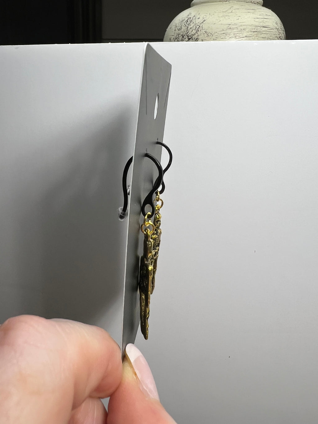 Antique Gold Skeleton Dangle Earrings – Black Ear Wire Halloween Earrings