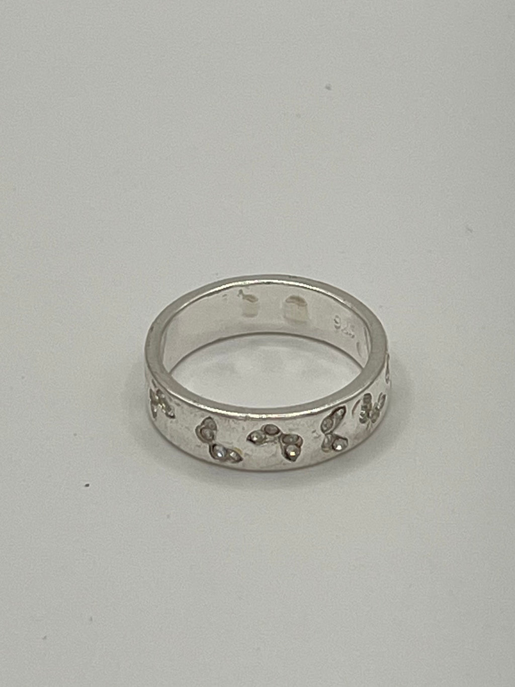 Sterling Silver Crystal Butterfly Band Ring – Size 7 (Pink, Clear or Blue)