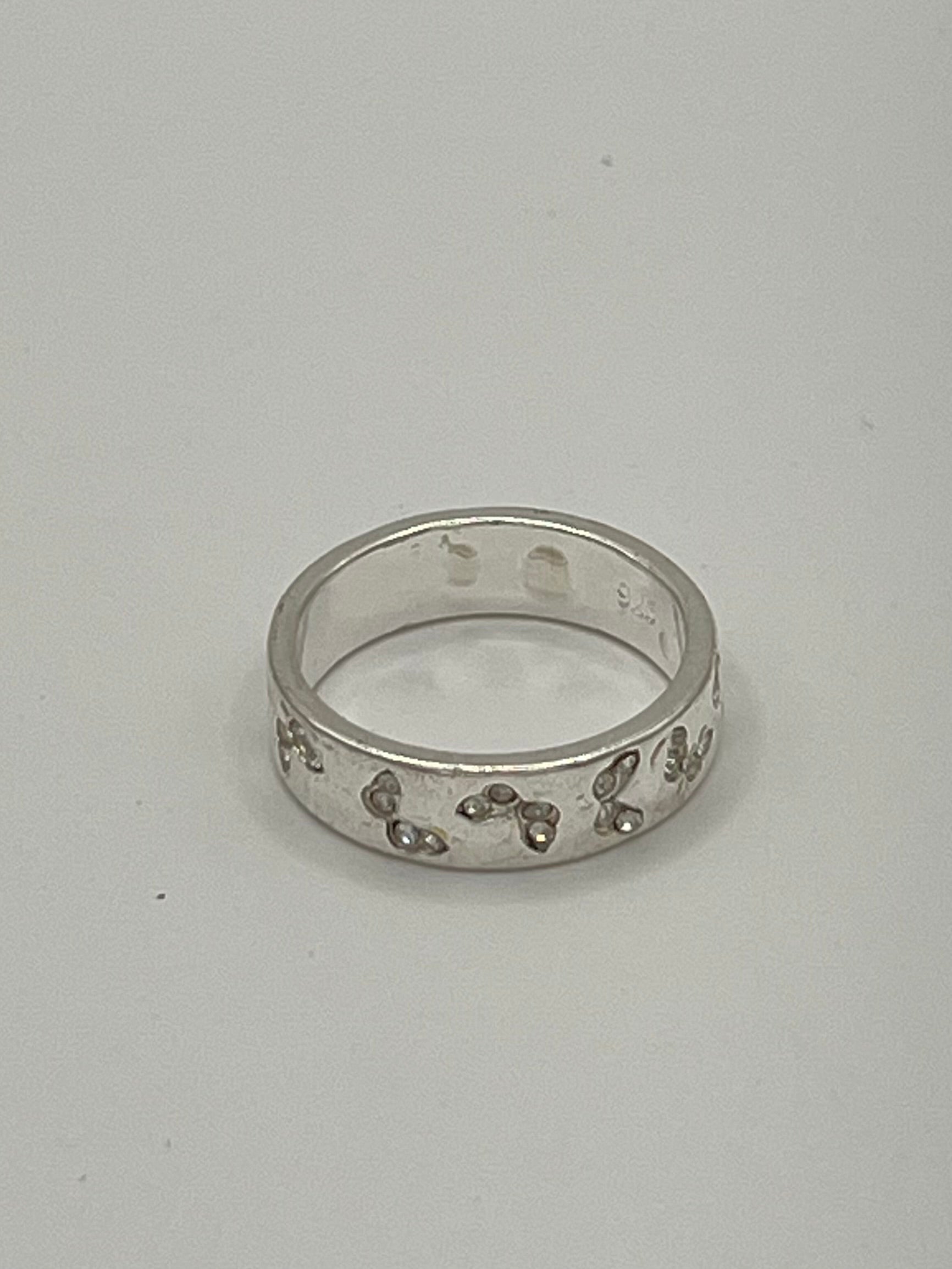 Sterling Silver Crystal Butterfly Band Ring – Size 7 (Pink, Clear or Blue)